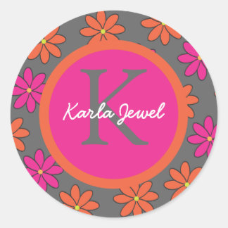 Adesivo Redondo Flores Girly Pink e Orange