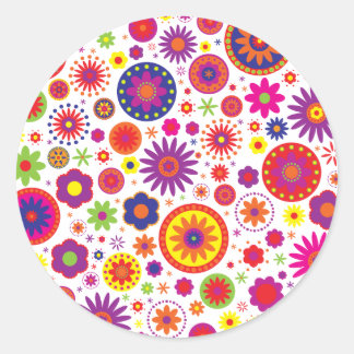 Adesivo Redondo Flores Hippy Rainbow