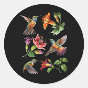 Adesivo Redondo Flores Hummingbird Lover Vintage Natureza Hummingb