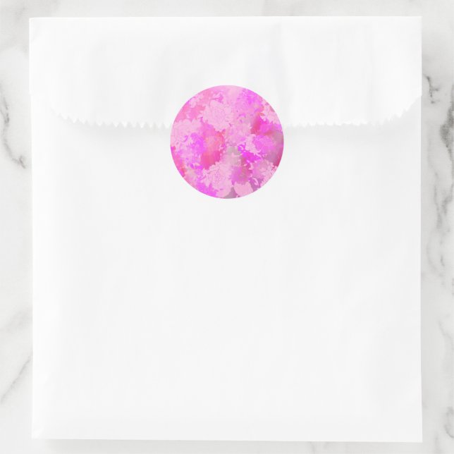 Adesivo Redondo flores japonesas padrões rosa (Bolsa)