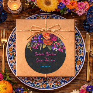 Adesivo Redondo Flores mexicanas elegantes para casamento