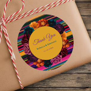 Adesivo Redondo Flores mexicanas modernas amarelo de casamento