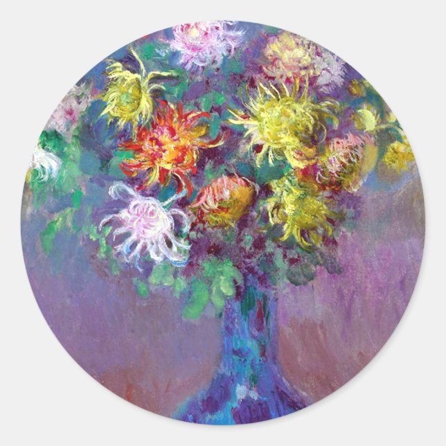 Adesivo Redondo Flores Monet Vase de Chrysanthemals (Frente)