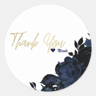 Adesivo Redondo Flores Navy Azul Escuro Favor Floral Glam Gótico