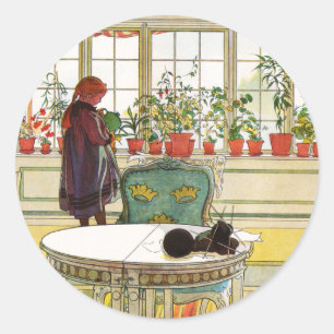 Adesivo Redondo Flores no Windowsill por Carl Larsson