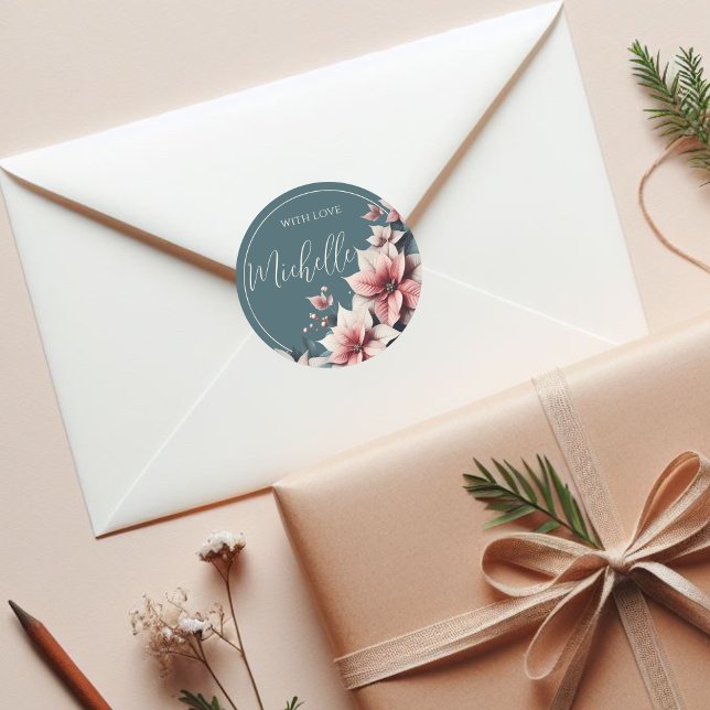 Adesivo Redondo Flores Pastel Personalizáveis ​​Elegantes (Criador carregado)