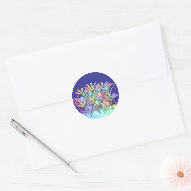 Adesivo Redondo Flores Pastel Selo de Envelope Azul Escuro (Envelope)