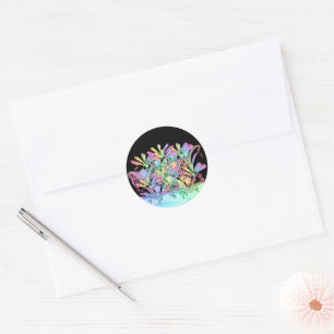 Adesivo Redondo Flores Pastel Selo de Envelope Preto