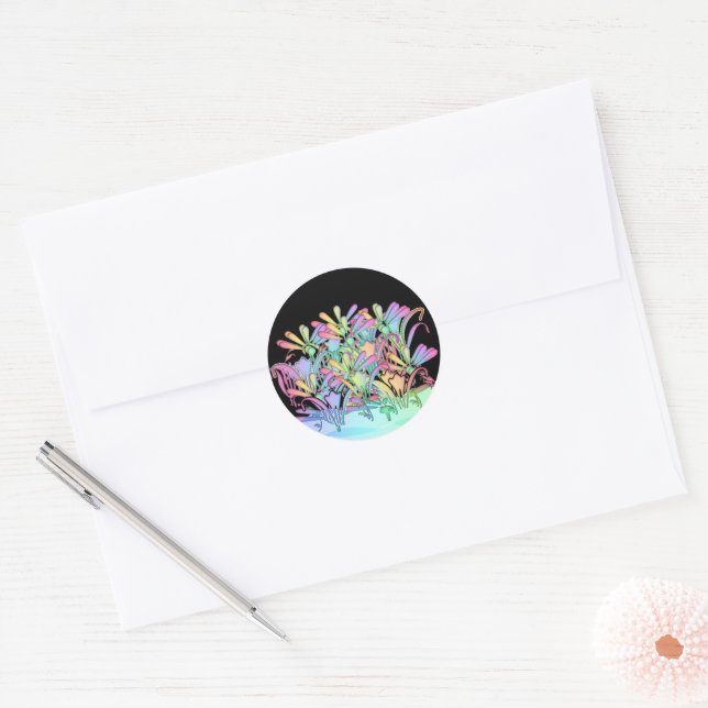 Adesivo Redondo Flores Pastel Selo de Envelope Preto (Envelope)