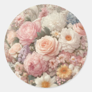 Adesivo Redondo Flores Pastel Shabby Chic Rosa Floral Casamento