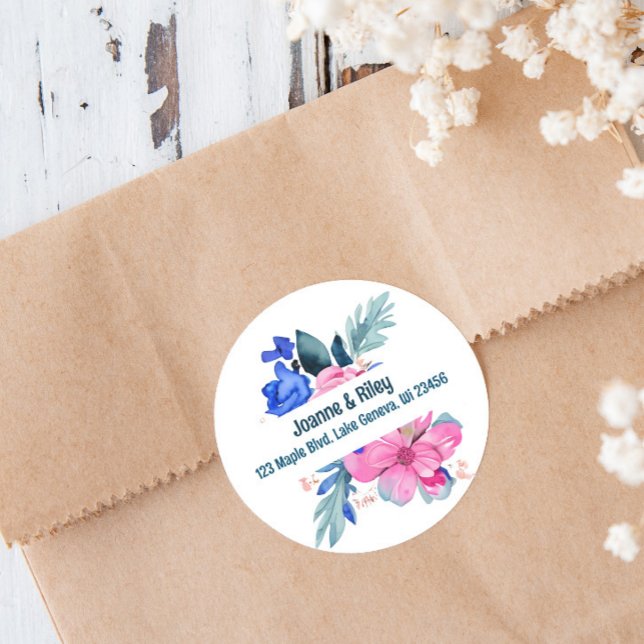 Adesivo Redondo Flores Pessoais Rosa e Azul Bonito (Criador carregado)