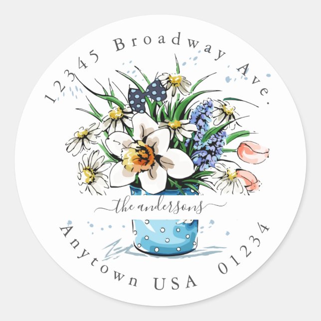 Adesivo Redondo Flores Pintadas; Selo do Envelope de Endereço de D (Frente)
