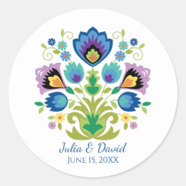 Adesivo Redondo Flores Poloneses Lavanda Azul