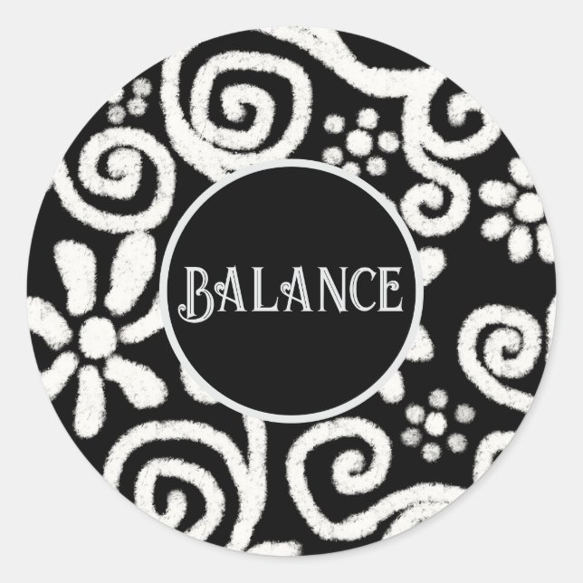 Adesivo Redondo Flores Pretas e Flores Brancas Personalizadas (Frente)