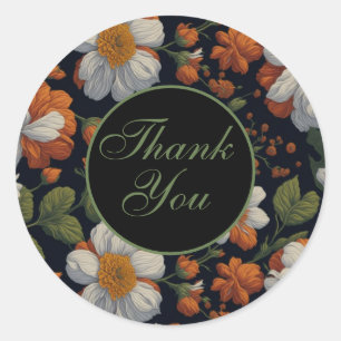 Adesivo Redondo Flores retro elegantes, brancas e sofisticadas, co