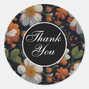 Adesivo Redondo Flores retro elegantes, brancas e sofisticadas, co