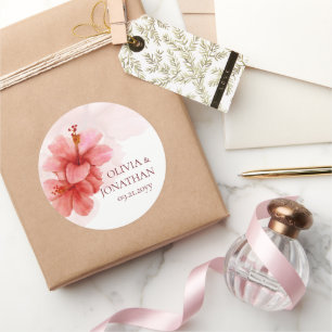 Adesivo Redondo Flores Românticas De Aquarelas Favor De Casamento