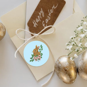 Adesivo Redondo Flores Rosa Coelhinhos