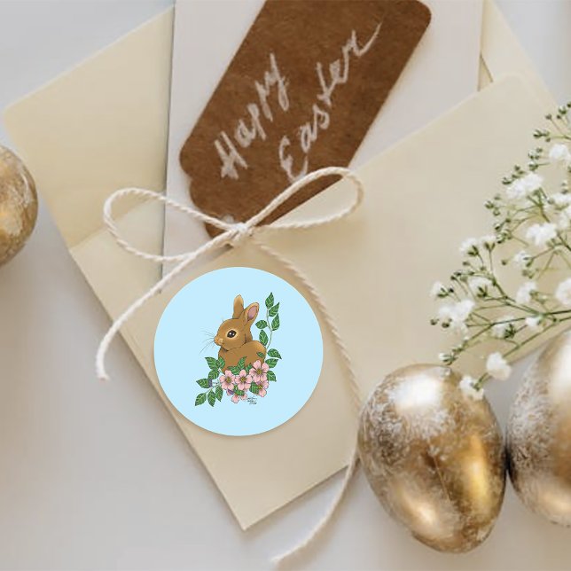 Adesivo Redondo Flores Rosa Coelhinhos (Criador carregado)