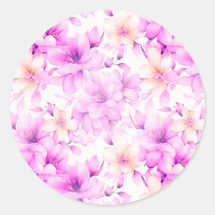 Adesivo Redondo Flores Rosa De Aquarela Delicada