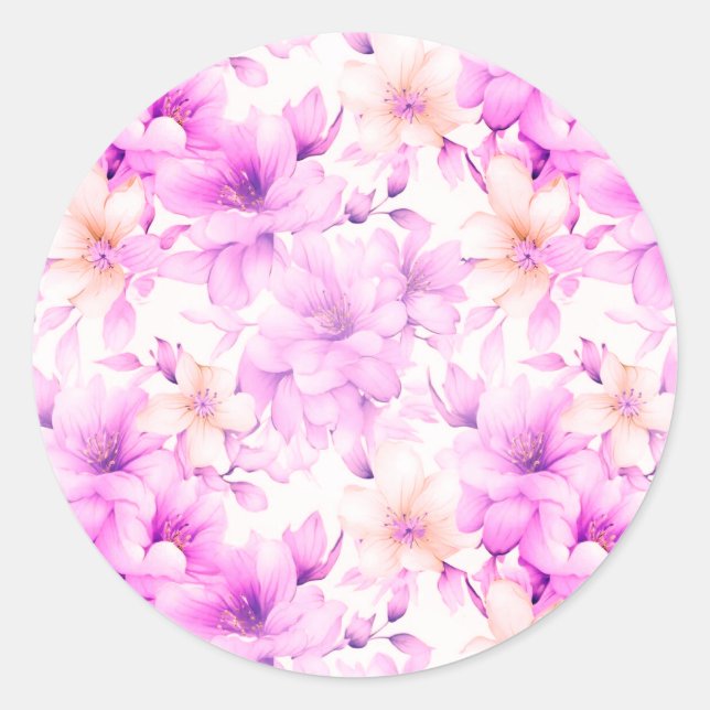 Adesivo Redondo Flores Rosa De Aquarela Delicada (Frente)