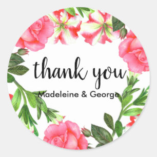 Adesivo Redondo Flores Rosa De Aquarelas Monograma Da Corrida Do C