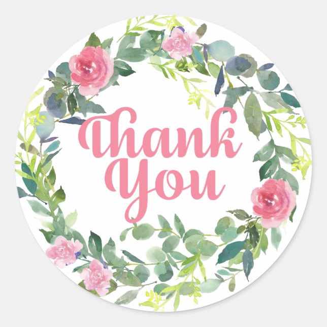 Adesivo Redondo Flores Rosa na Terra Obrigado (Frente)