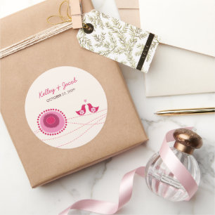 Adesivo Redondo Flores Rosa Pontos Bonitos Adoram Pássaros Vestid