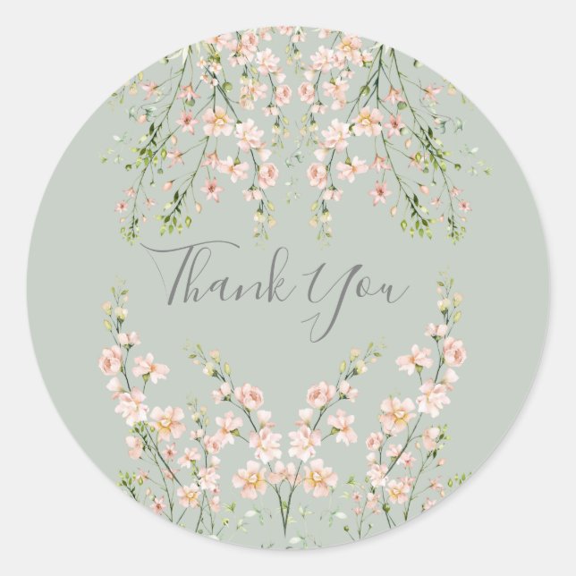 Adesivo Redondo Flores-Rosa Selvagens Sábios Verde Obrigado (Frente)