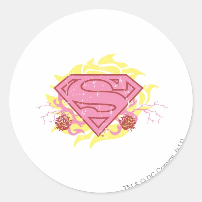 Adesivo Redondo Flores Rosa Supergirl (Frente)