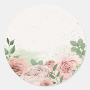 Adesivo Redondo flores rosadas românticas e cor-de-rosa e folhas c