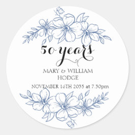 Adesivo Redondo Flores roxas de lavanda aniversário de 50 anos de