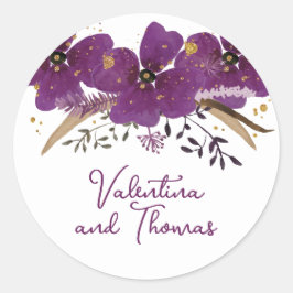 Adesivo Redondo Flores Roxas e Lobras Douradas