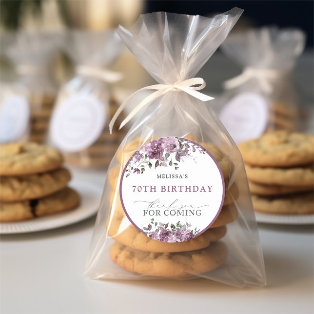 Adesivo Redondo Flores Roxas Elegantes Qualquer Aniversário De Ida (Criador carregado)