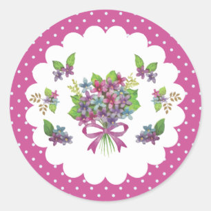 Adesivo Redondo Flores Roxas Vintage Selo de Envelope Whimsical