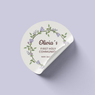 Adesivo Redondo Flores roxas Wreath First Communes