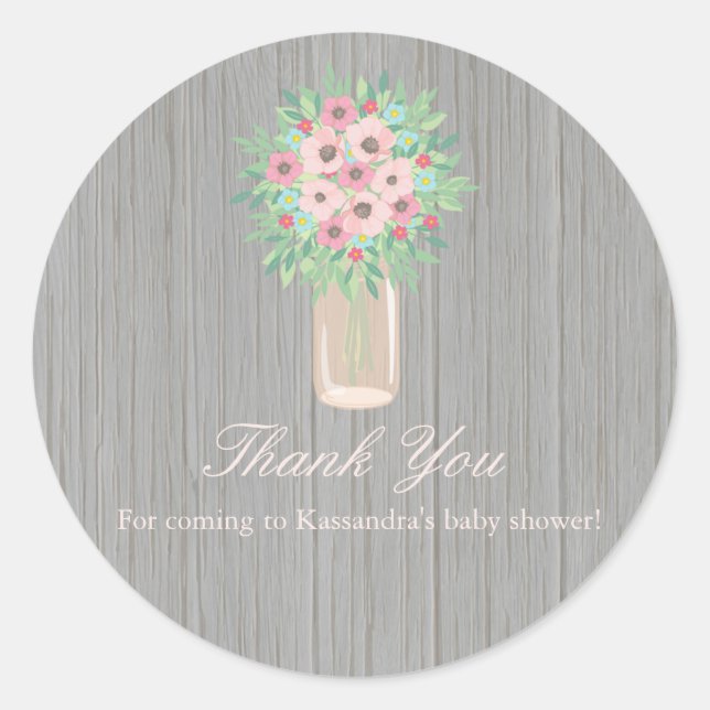 Adesivo Redondo Flores Russas Num Chá de fraldas De Mason Jar (Frente)