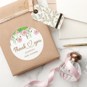 Adesivo Redondo Flores selvagens bebê em chá de fraldas