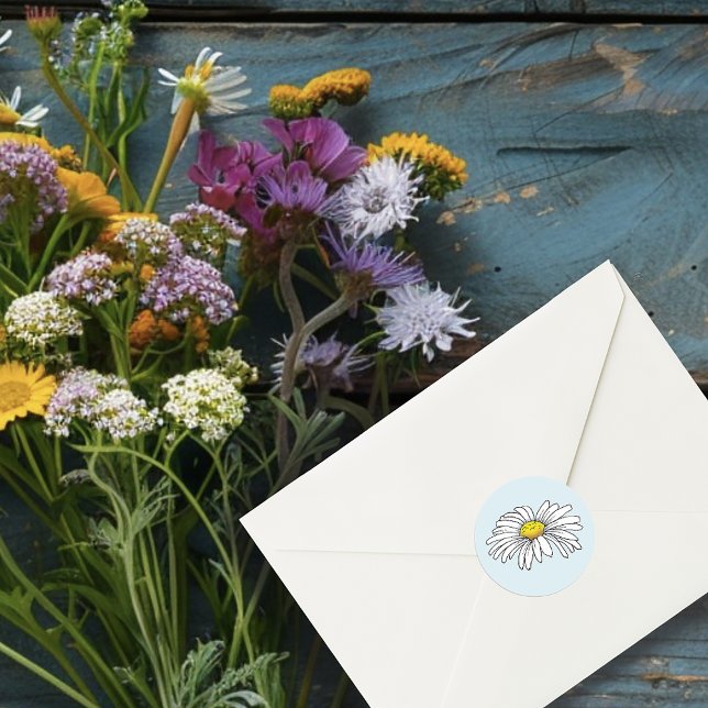 Adesivo Redondo Flores Selvagens Cogumelos Azuis Florais (Criador carregado)