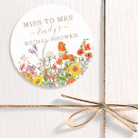 Adesivo Redondo Flores Selvagens Coloridas Sagrada À Sra.<br><div class="desc">Colorida Wild Flowers Country Wedding Miss To Sra. Chá de panela Gift Favor Stickers Labels apresenta flores bonito em cor laranja, amarela, roxa e rosa em fundo branco com sua informação personalizada. Perfeito para o seu Festa especial de Hen, Festa de solteira, Chá de panela, Festa de Pamper, Fim de...</div>