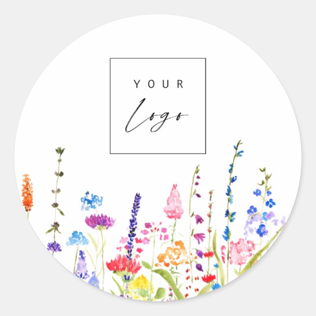 Adesivo Redondo Flores Selvagens Cor do Logotipo Personalizado (Frente)