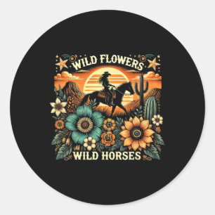 Adesivo Redondo Flores Selvagens de Cavalos Soltos - Ho Selvagem