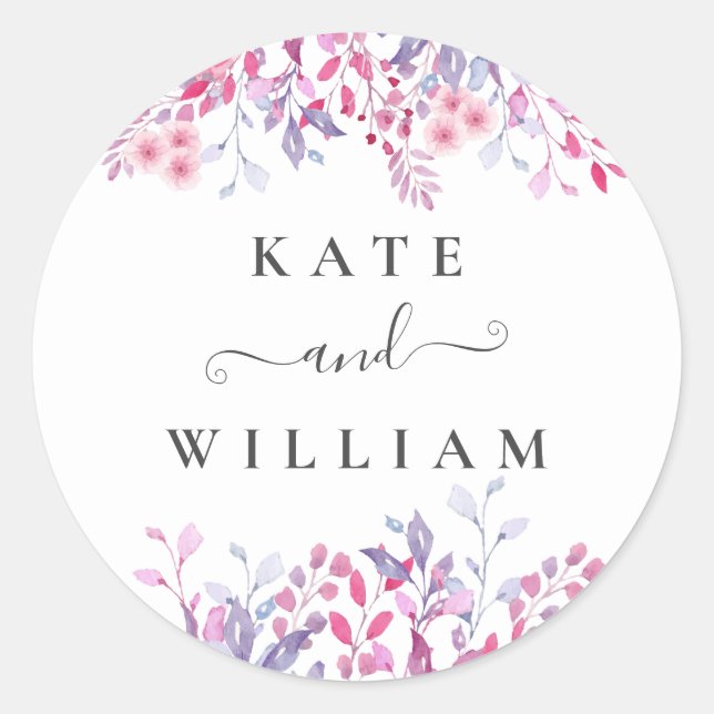 Adesivo Redondo Flores selvagens de púrpura (Frente)