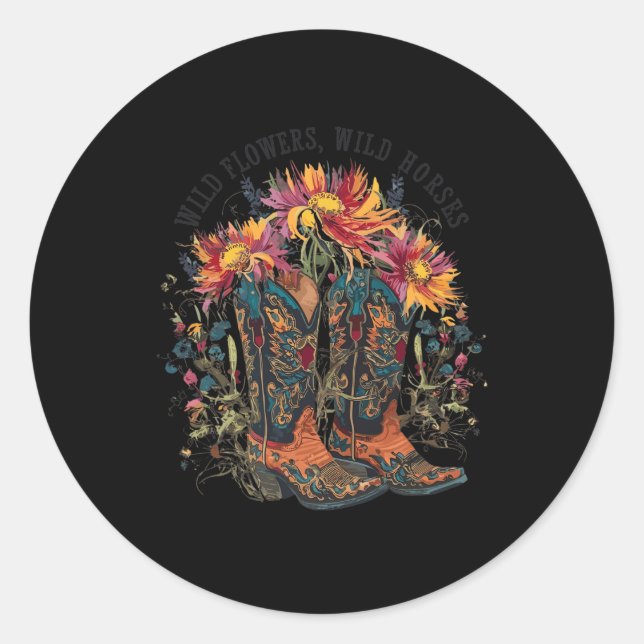 Adesivo Redondo Flores Selvagens - Galinhas Selvagens Boot Western (Frente)