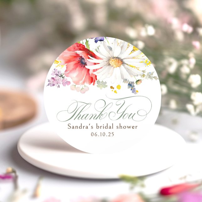 Adesivo Redondo Flores Selvagens Obrigado (Wildflowers Thank You Stickers)