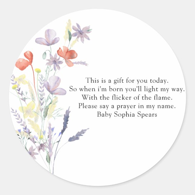 Adesivo Redondo Flores selvagens - Rótulo da vela de oração (Frente)