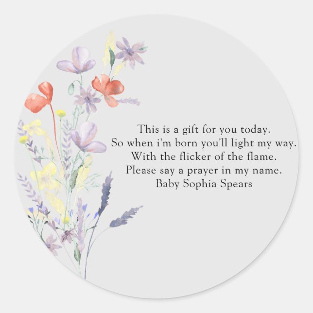 Adesivo Redondo Flores selvagens - Rótulo da vela de oração (Frente)