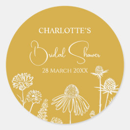 Adesivo Redondo Flores Silvestres Amarelas Floral Desenhado 