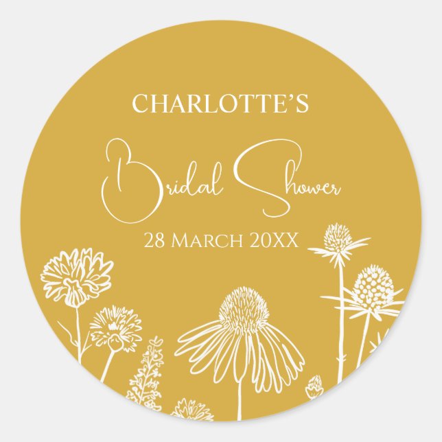 Adesivo Redondo Flores Silvestres Amarelas Floral Desenhado  (Frente)