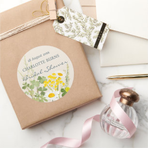 Adesivo Redondo Flores Silvestres Chuveiro de Noiva Personalizado